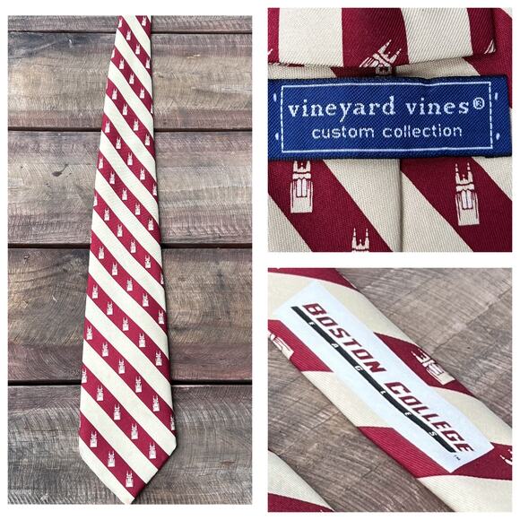 Vintage Vineyard Vines Boston College Eagles Silk Tie Hand Made USA Red Gold 63" - Picture 1 of 11